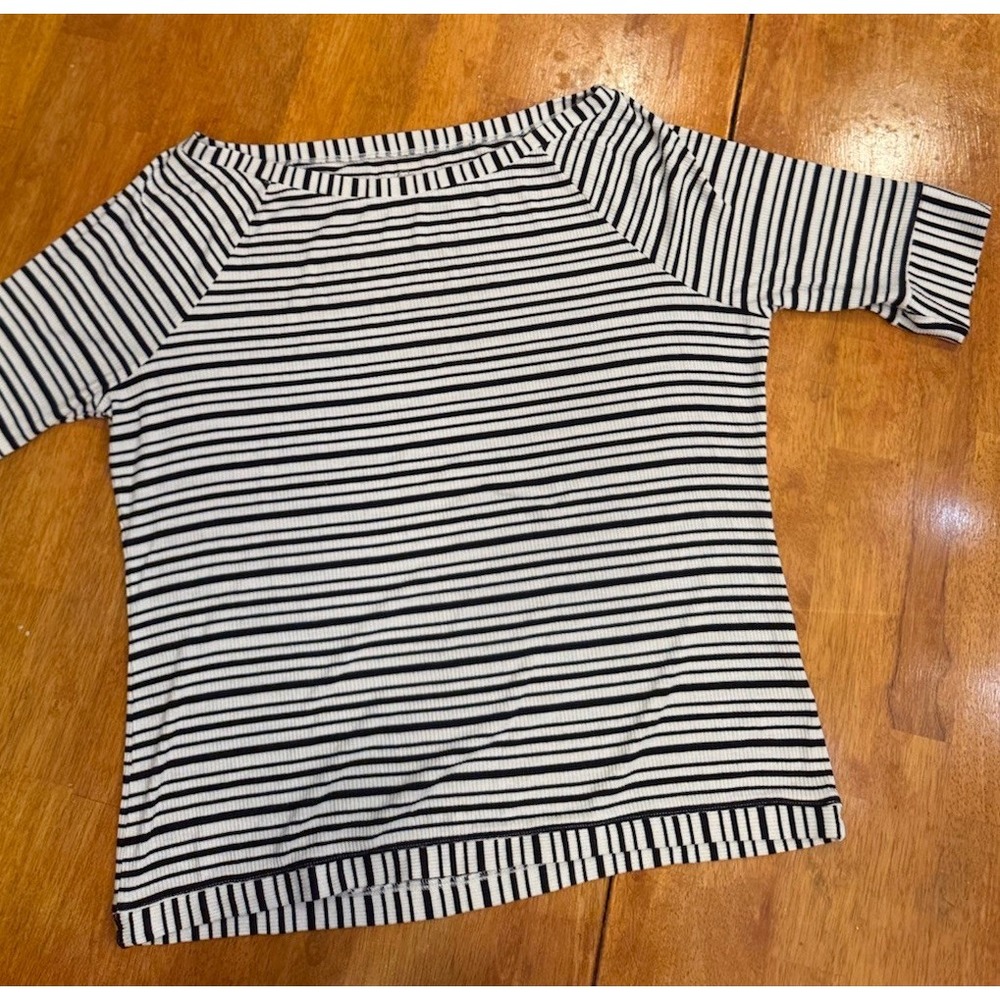 Cato Women Rayon Striped Short Sleeve Pullover Top Black White Size Xl Casual